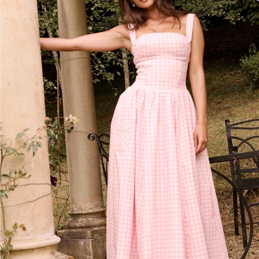 Pink Gingham Maxi Dress